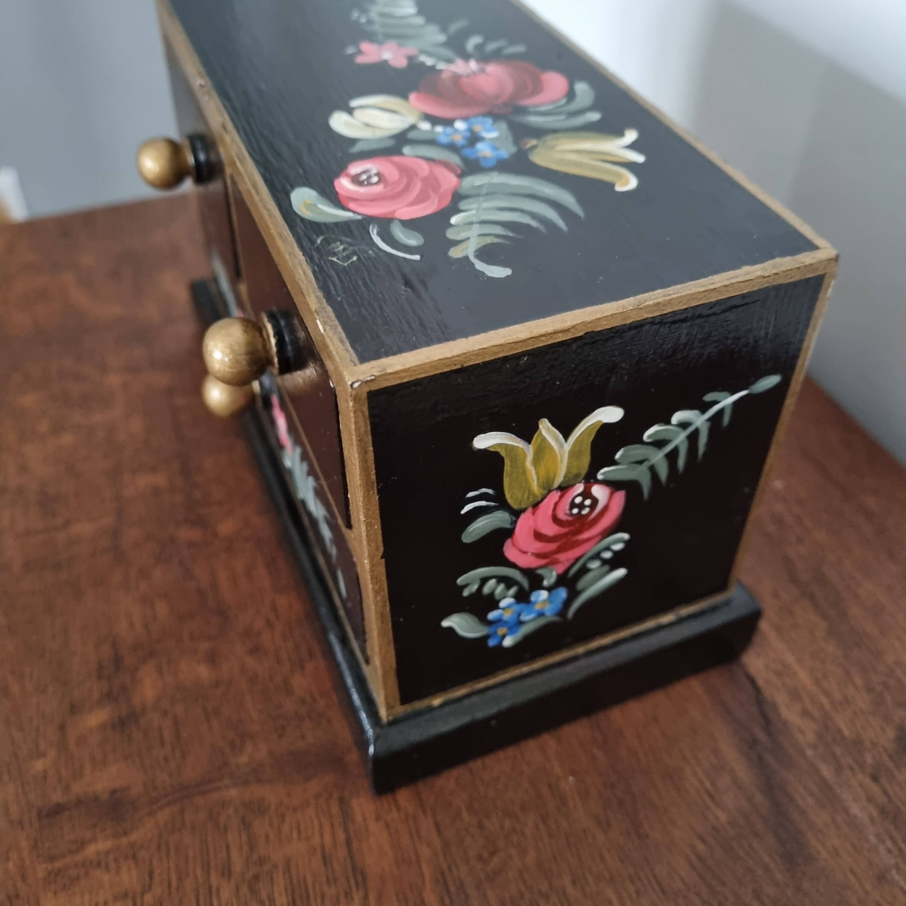 Vintage painted wooden jewel box