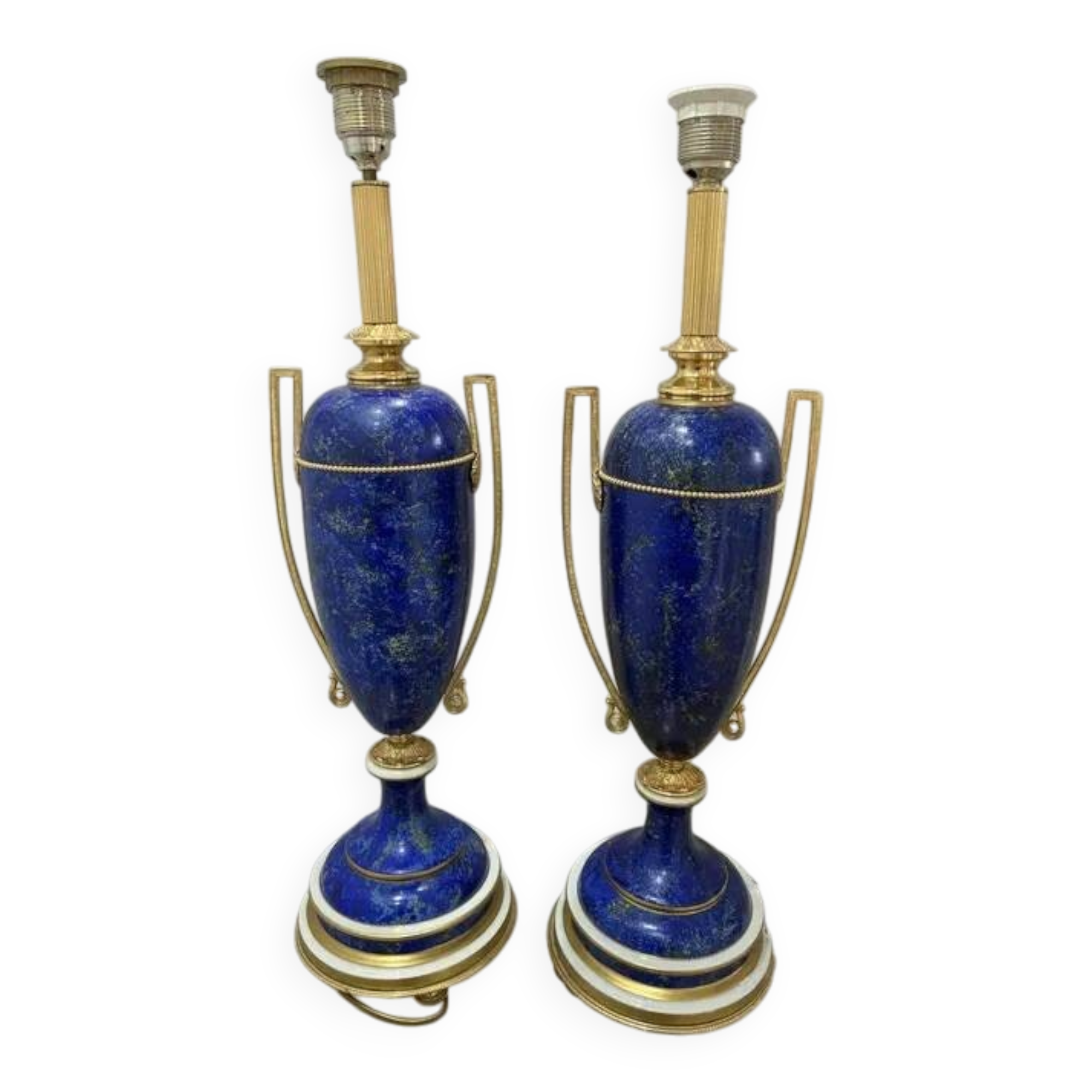 Giulia Mangani Table Lamps — Cobalt Porcelain & Brass, Pair 1990s