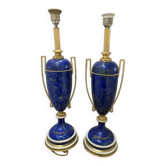 Paire de lampes de table Giulia Mangani en porcelaine cobalt et laiton, années 1990