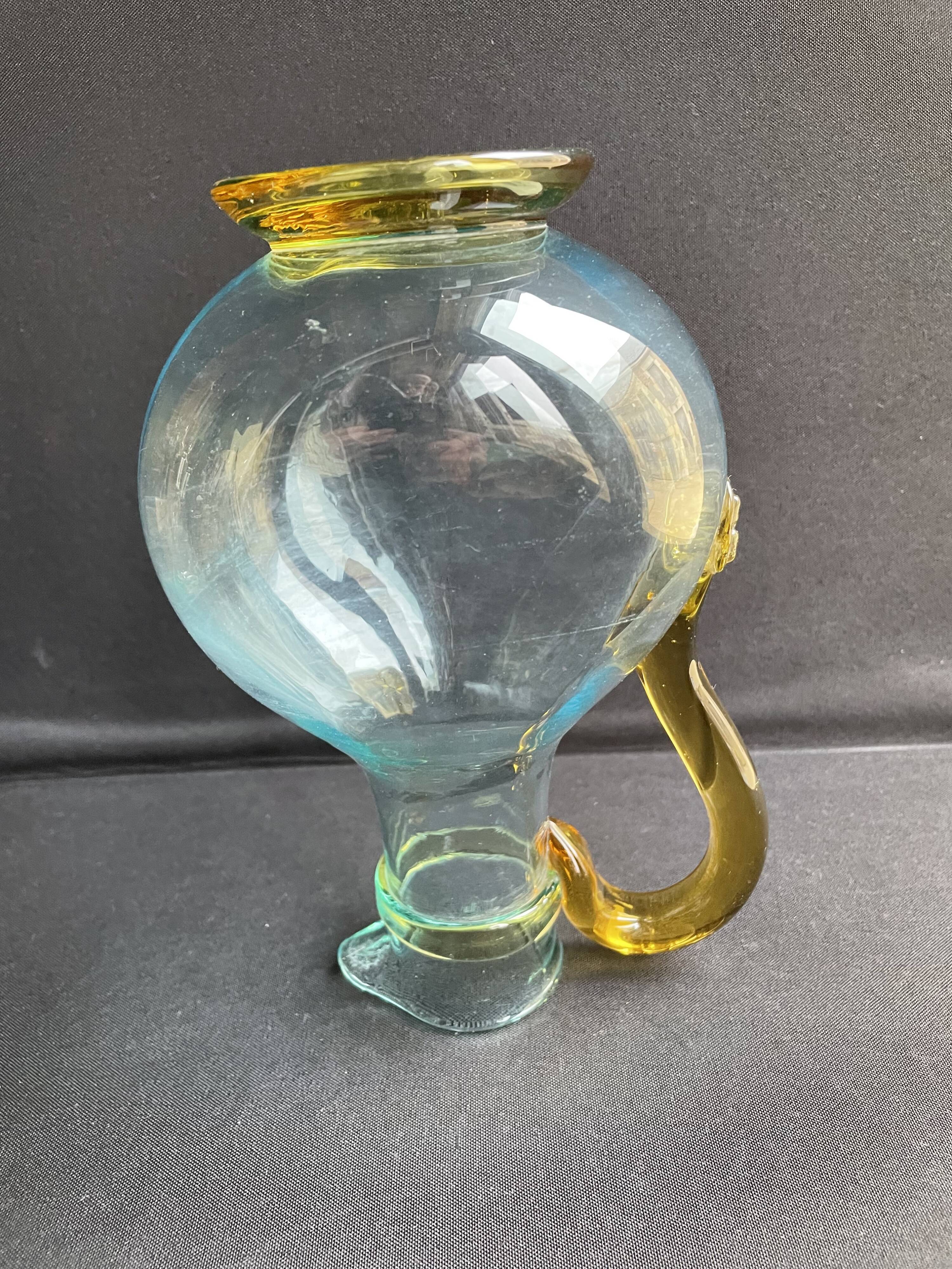 Glassware-crystallery of Portieux - 1 broc and 2 glasses - Napoleon III - Colored blown glass - G