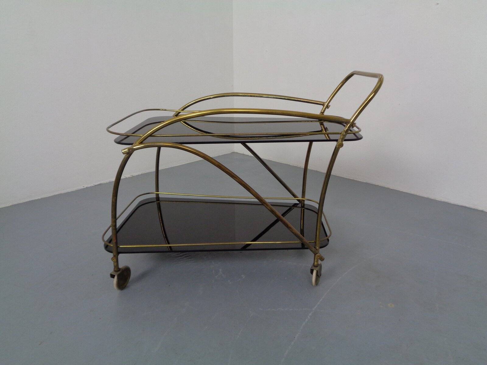 Mid-Century French Brass & Glass Serving Bar Cart, 1960s