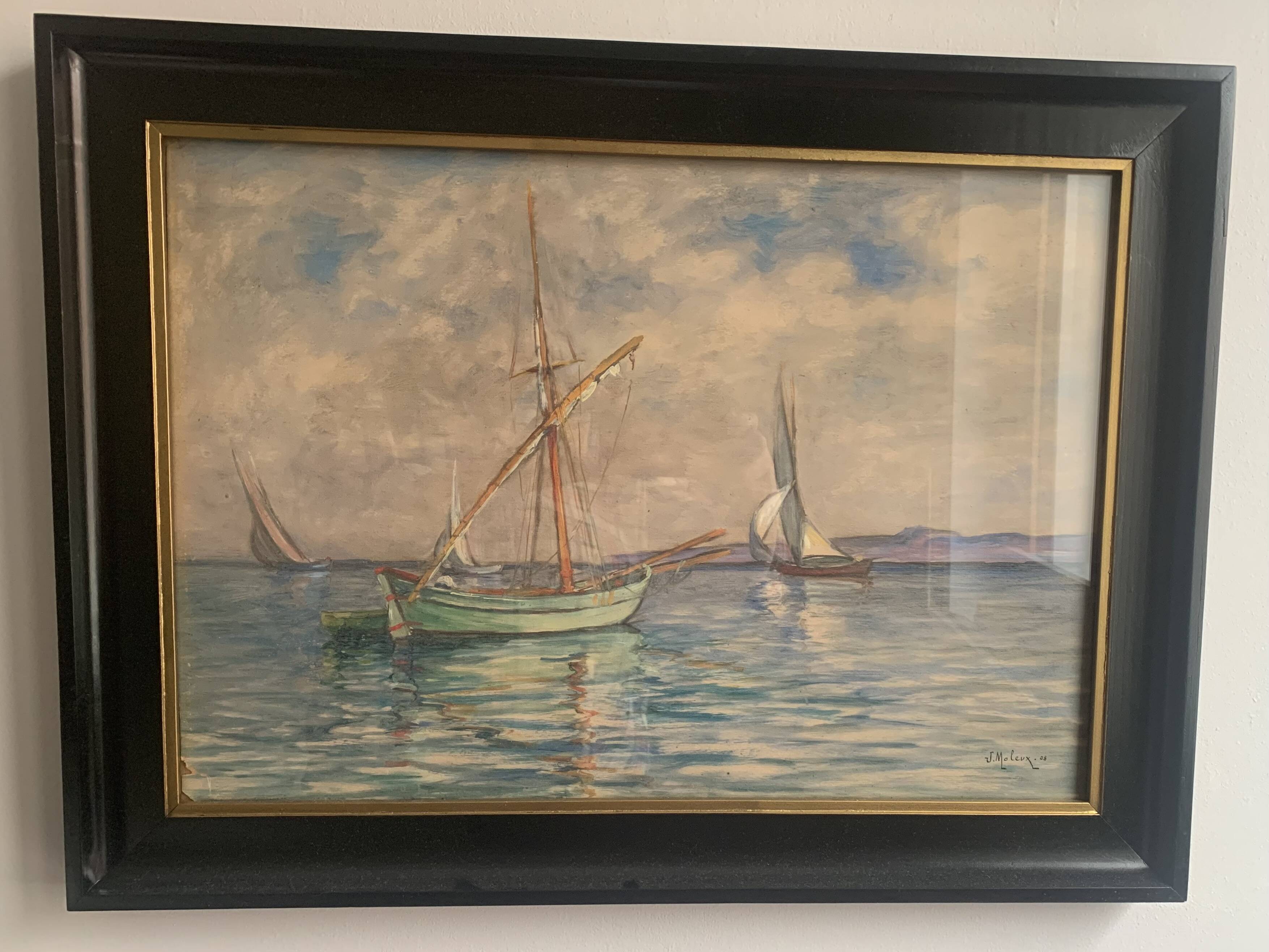 Vintage Oil Painting – Sailboats on the Sea