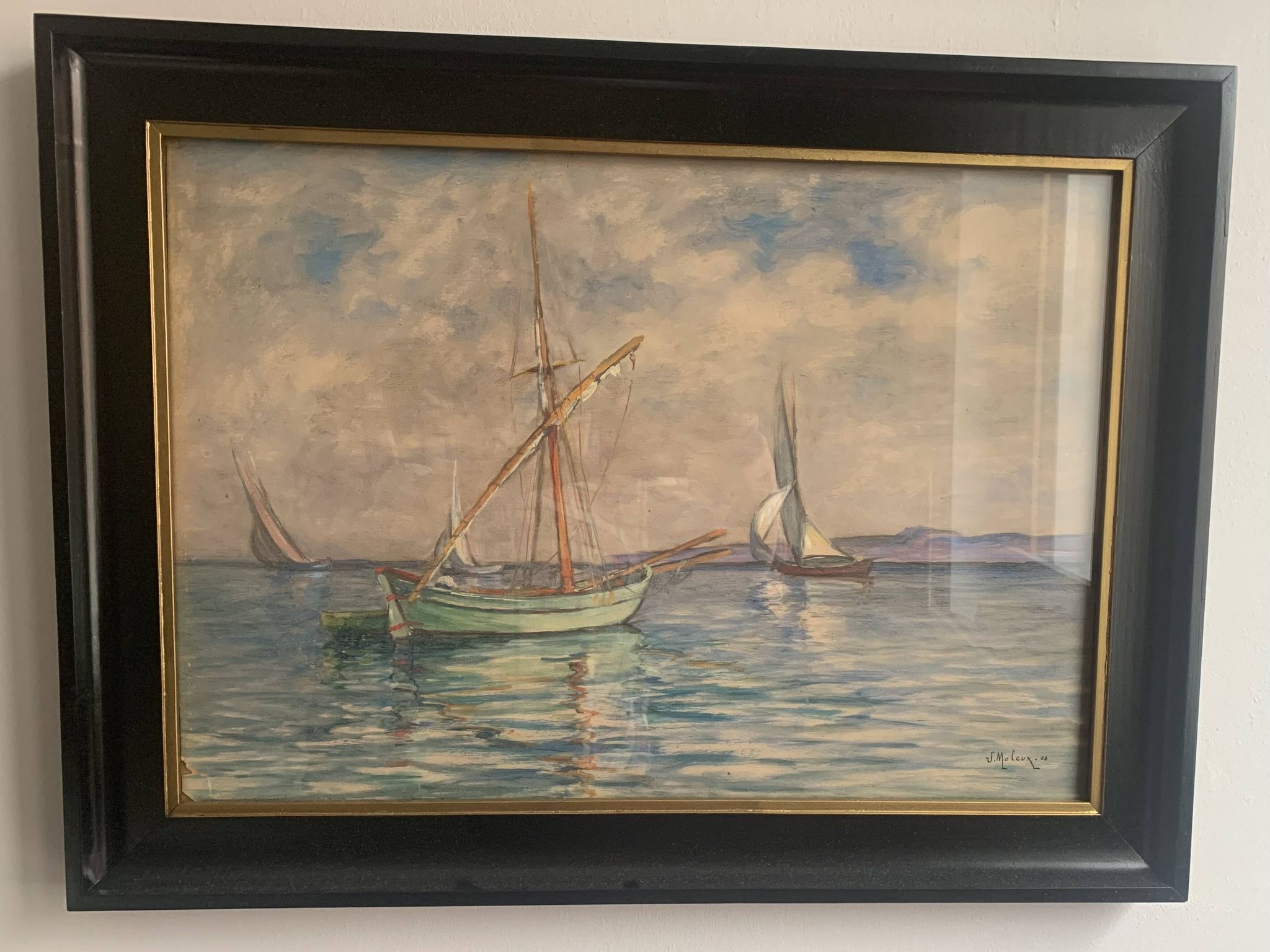 Peinture à l'huile vintage – Voiliers en mer