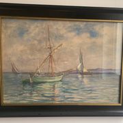 Peinture à l'huile vintage – Voiliers en mer