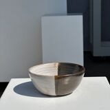 White and glossy brown two-tone ceramic bowl, matt earth