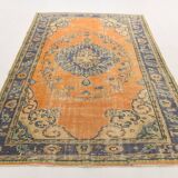 6x9 Pumpink Orange & Blue Classic Turkish Area Rug, 187x271Cm