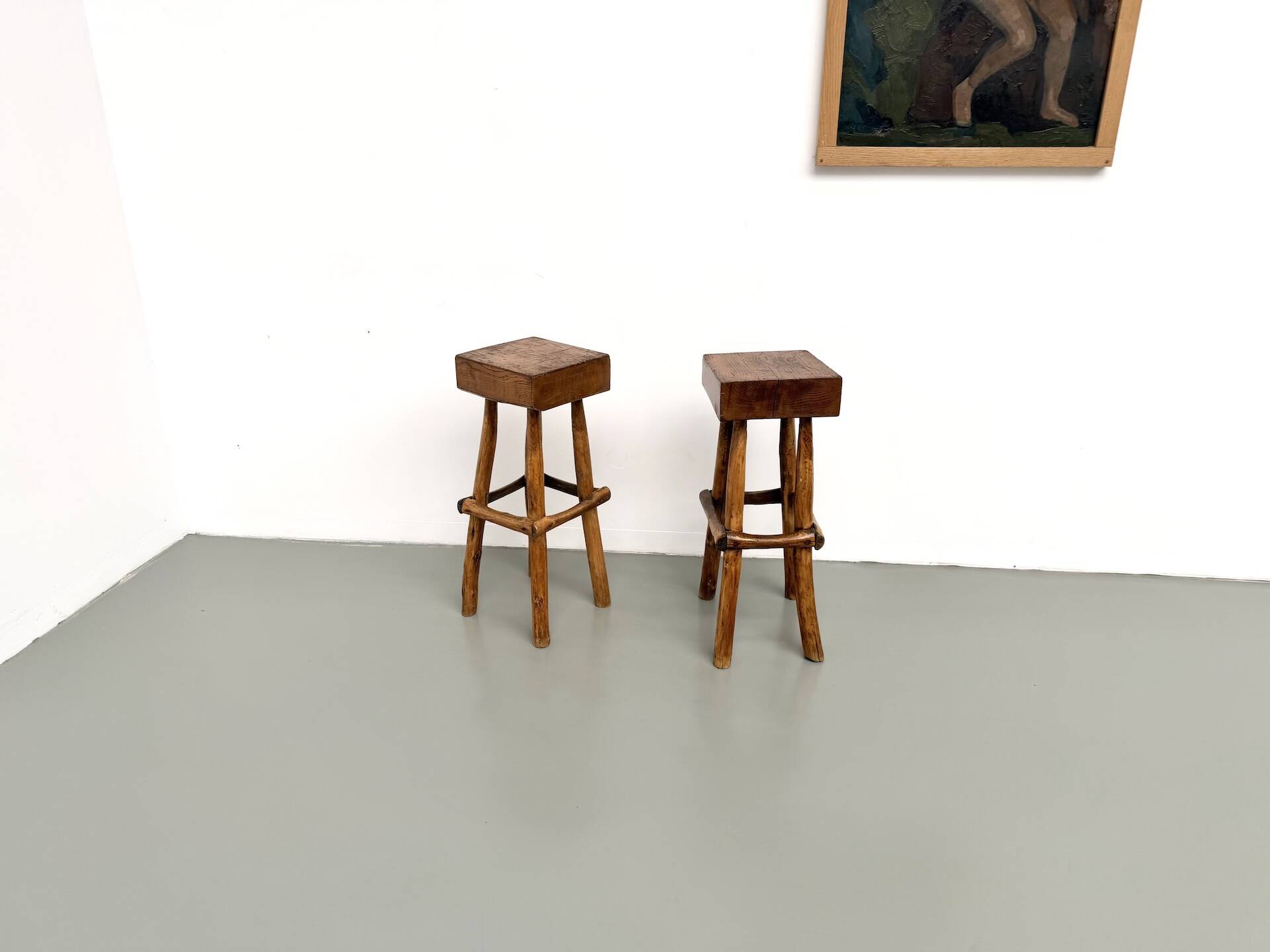 Pair of brutalist bar stools, France, 1950s