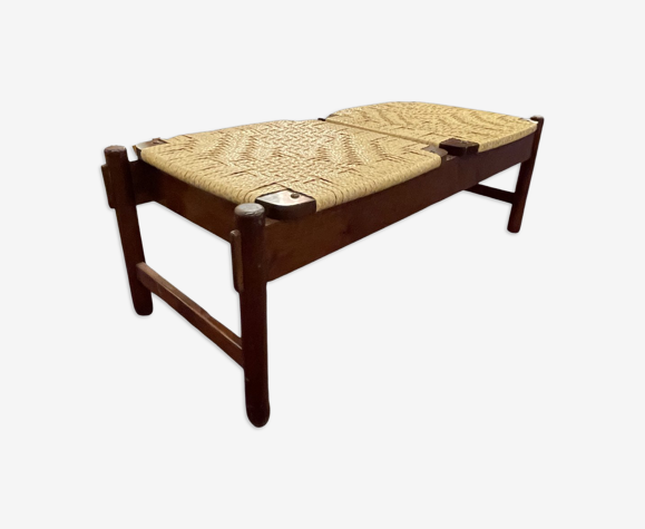 Cuba bench in rattan and wood, 70s