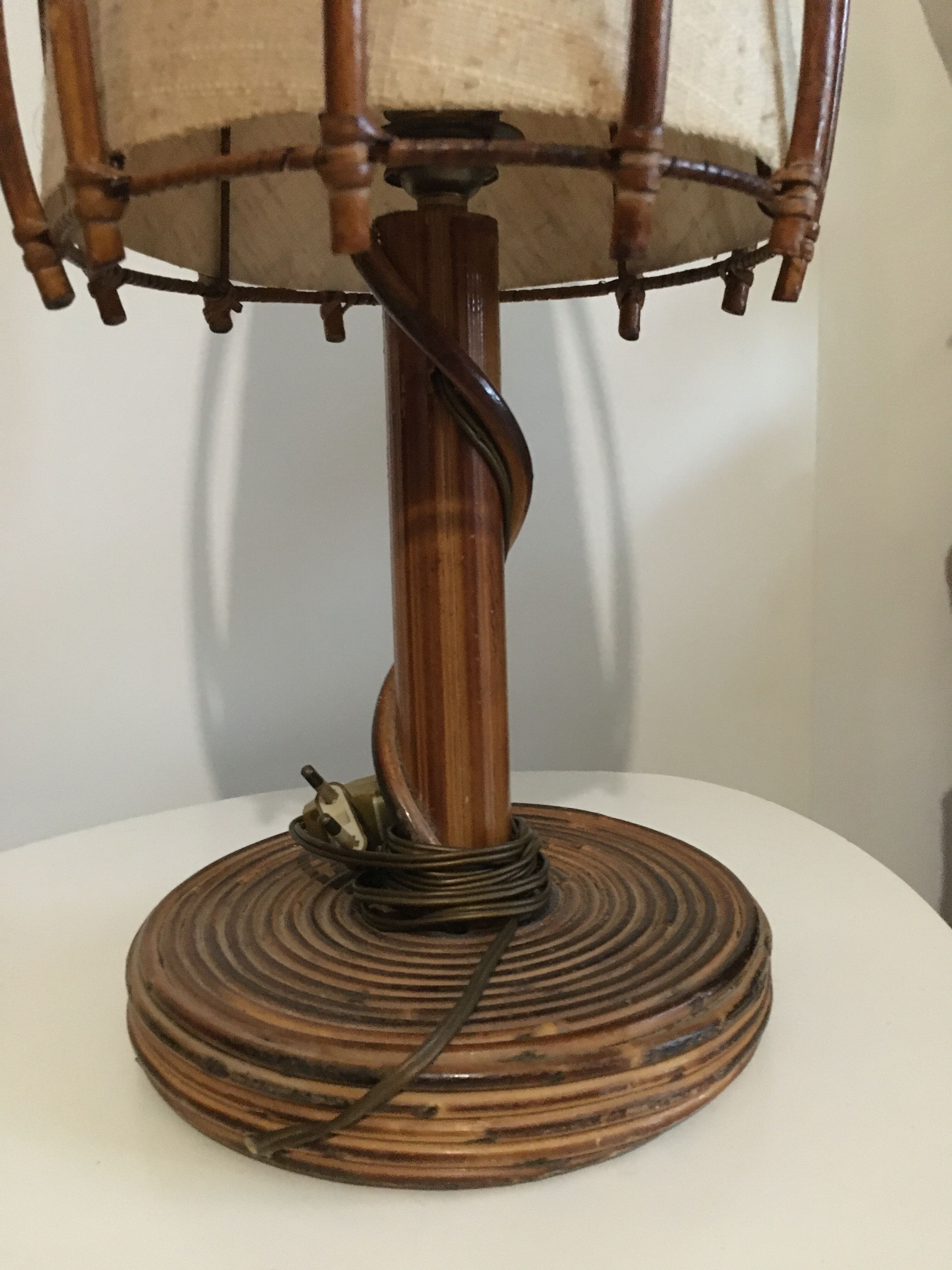 Vintage rattan table lamp and fabric