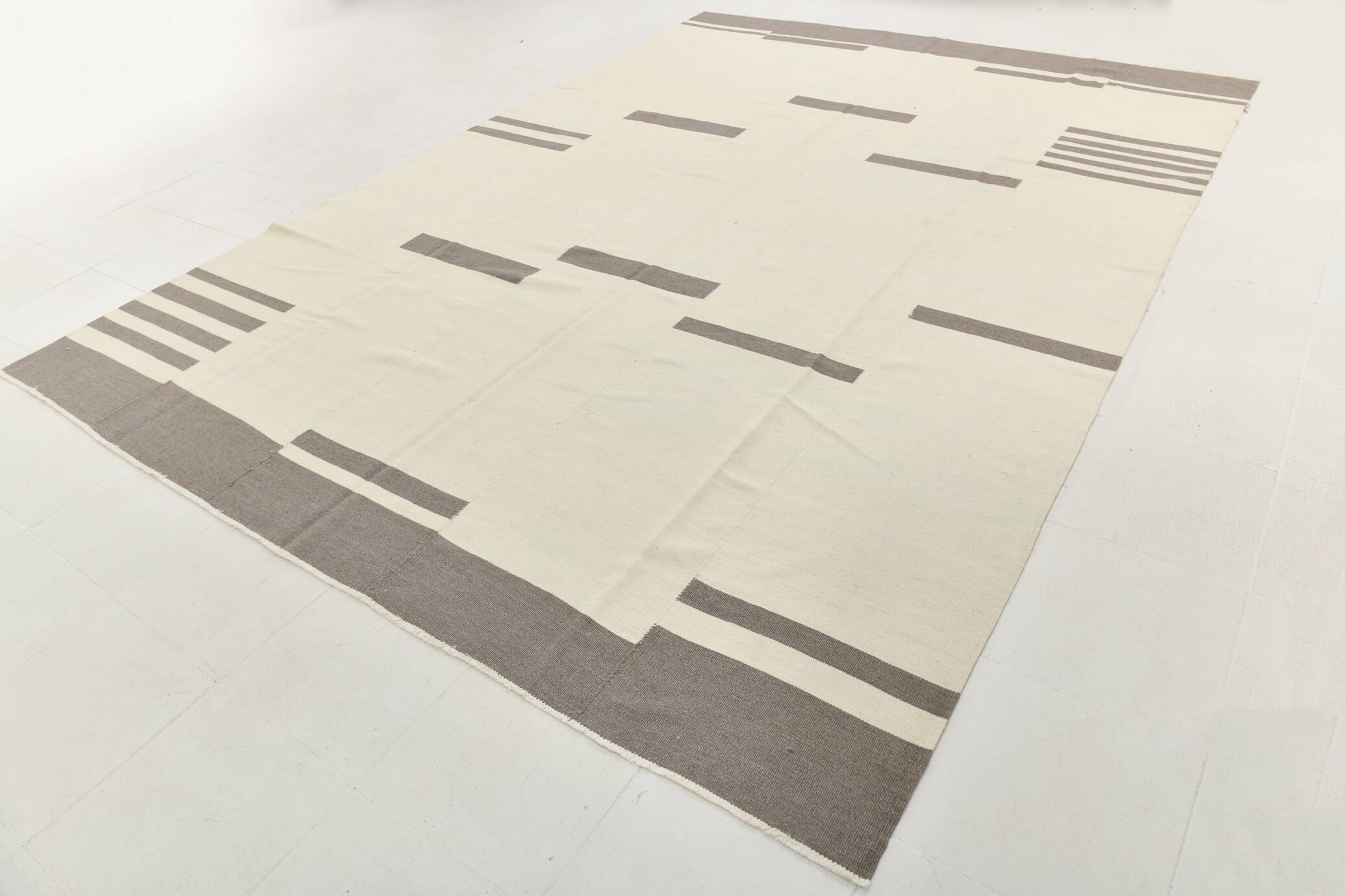 Kilim Gray Beige Ethnic Pattern Vintage Kilim Rug, 282x395Cm