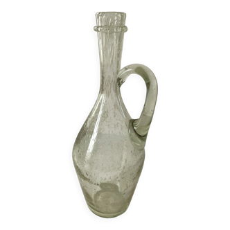 Bubble glass carafe bottle signed Biot in lime green colour.