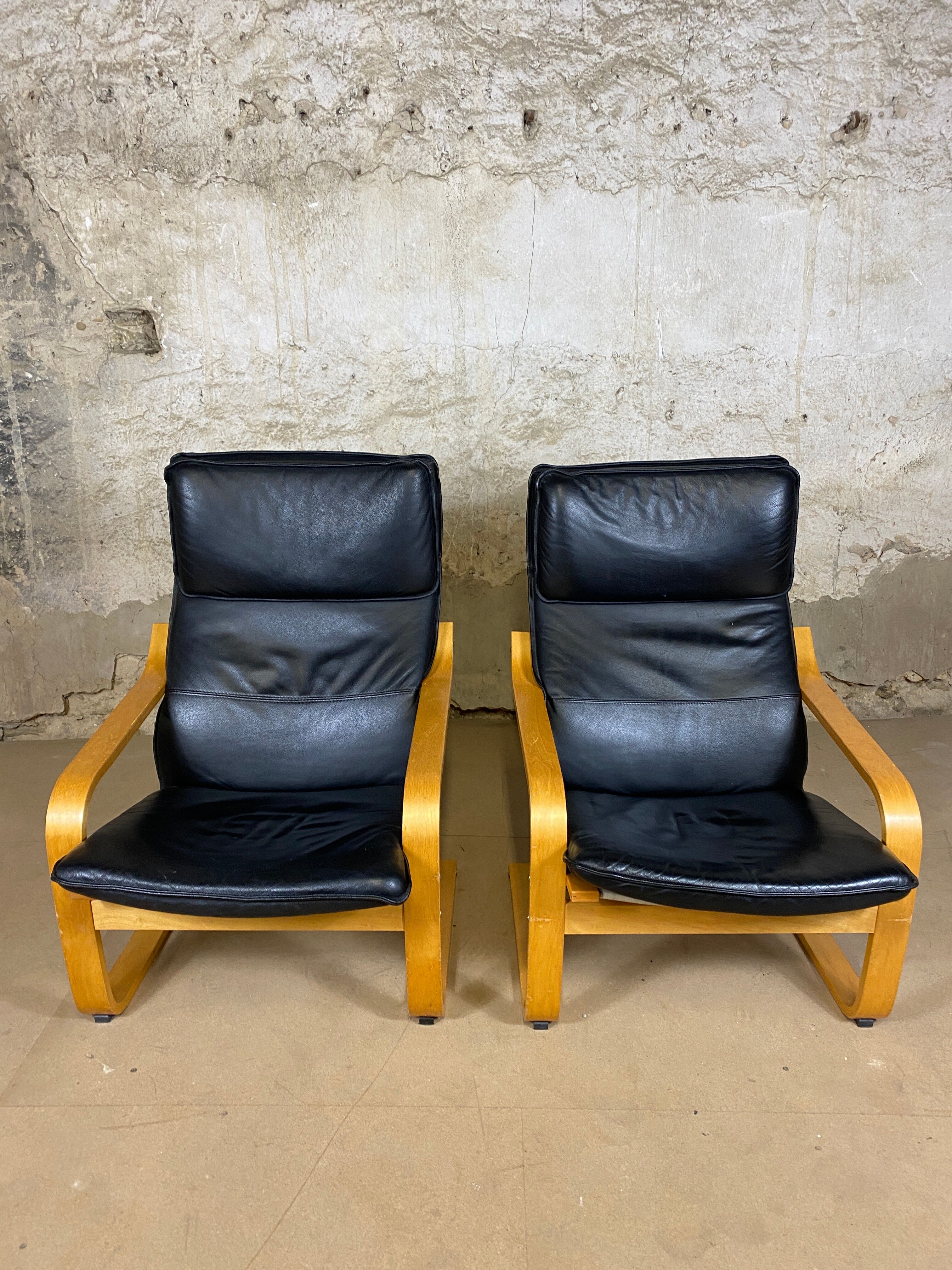 Pair armchairs ikea black leather