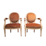 Pair of Louis XV style gray lacquered armchairs