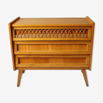 Wood & rattan vintage dresser