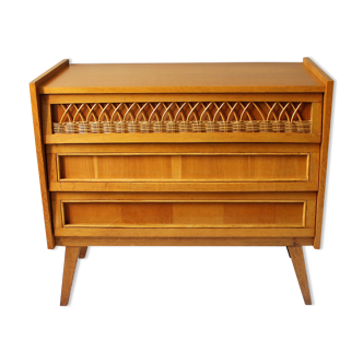 Wood & rattan vintage dresser