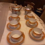 6 CUPS AND SAUCERS CREAMER AND SUGAR BOWL LIMOGES PORCELAIN UNIQUE FRA