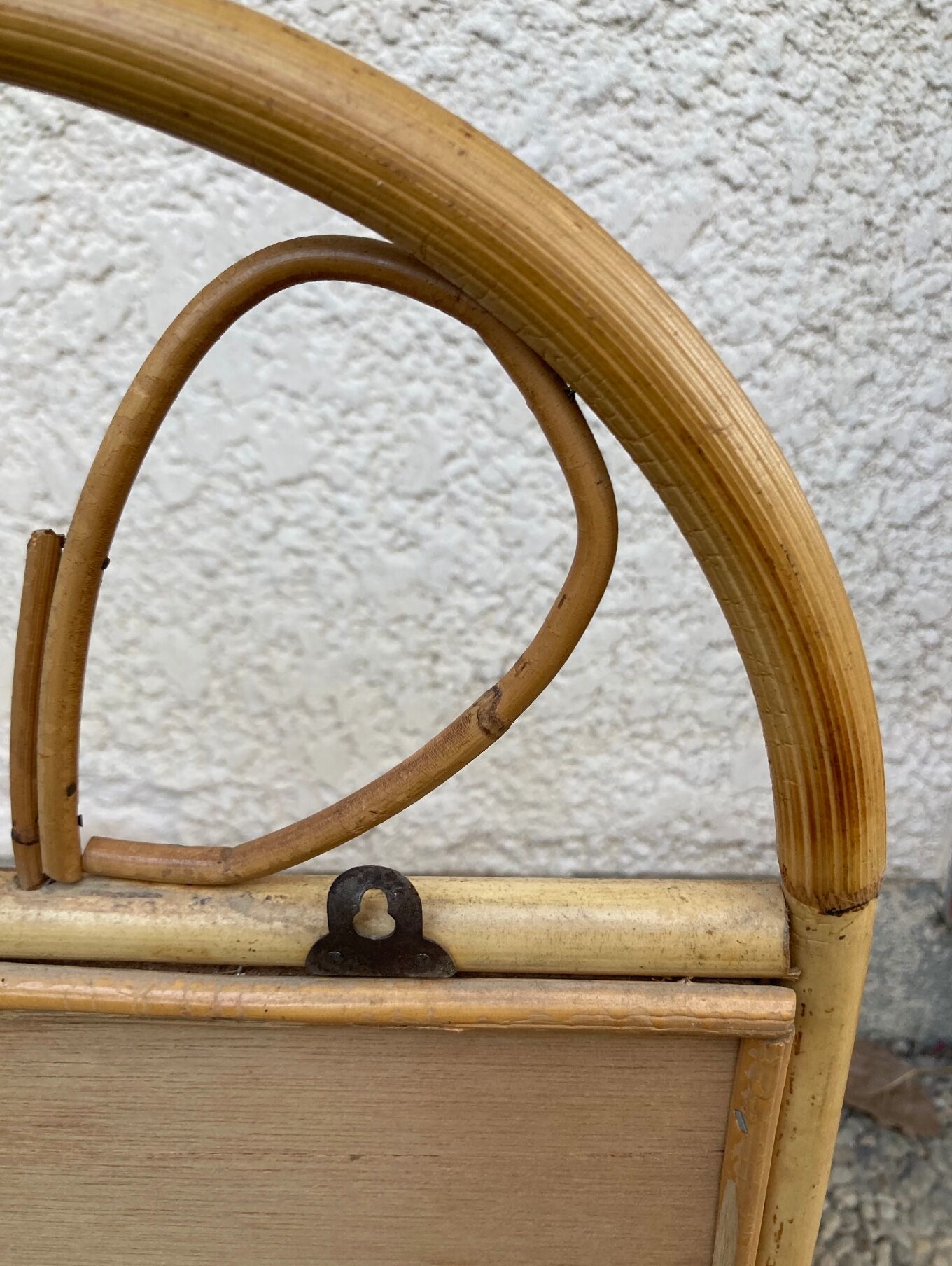 Vintage rattan wall shelf with mirror