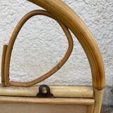 Vintage rattan wall shelf with mirror