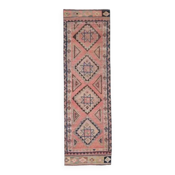 Tapis couloir en laine et coton fait main Oushak turc des années 1970, 84x308.