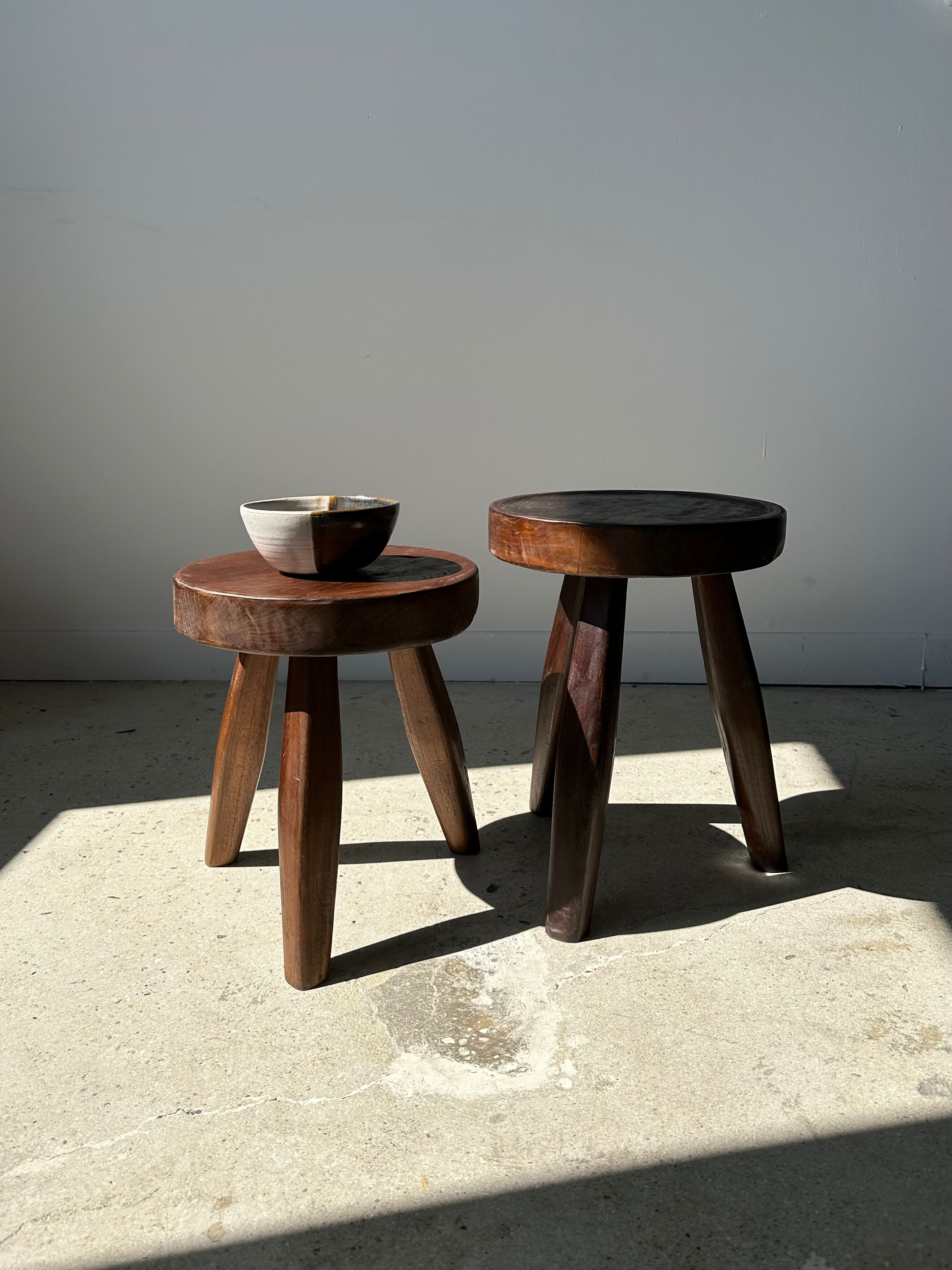 Brown solid wood stool flat circular seat