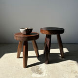 Brown solid wood stool flat circular seat
