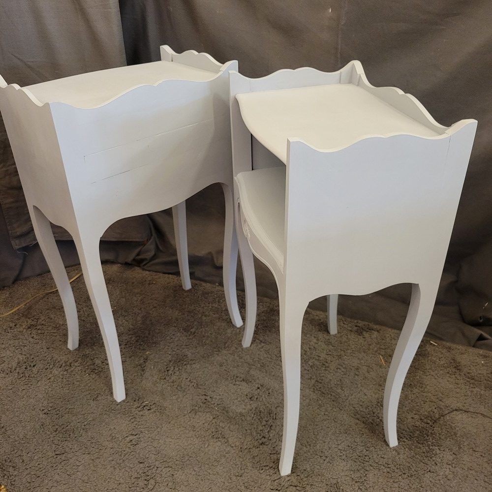 Light grey patinated bedside tables