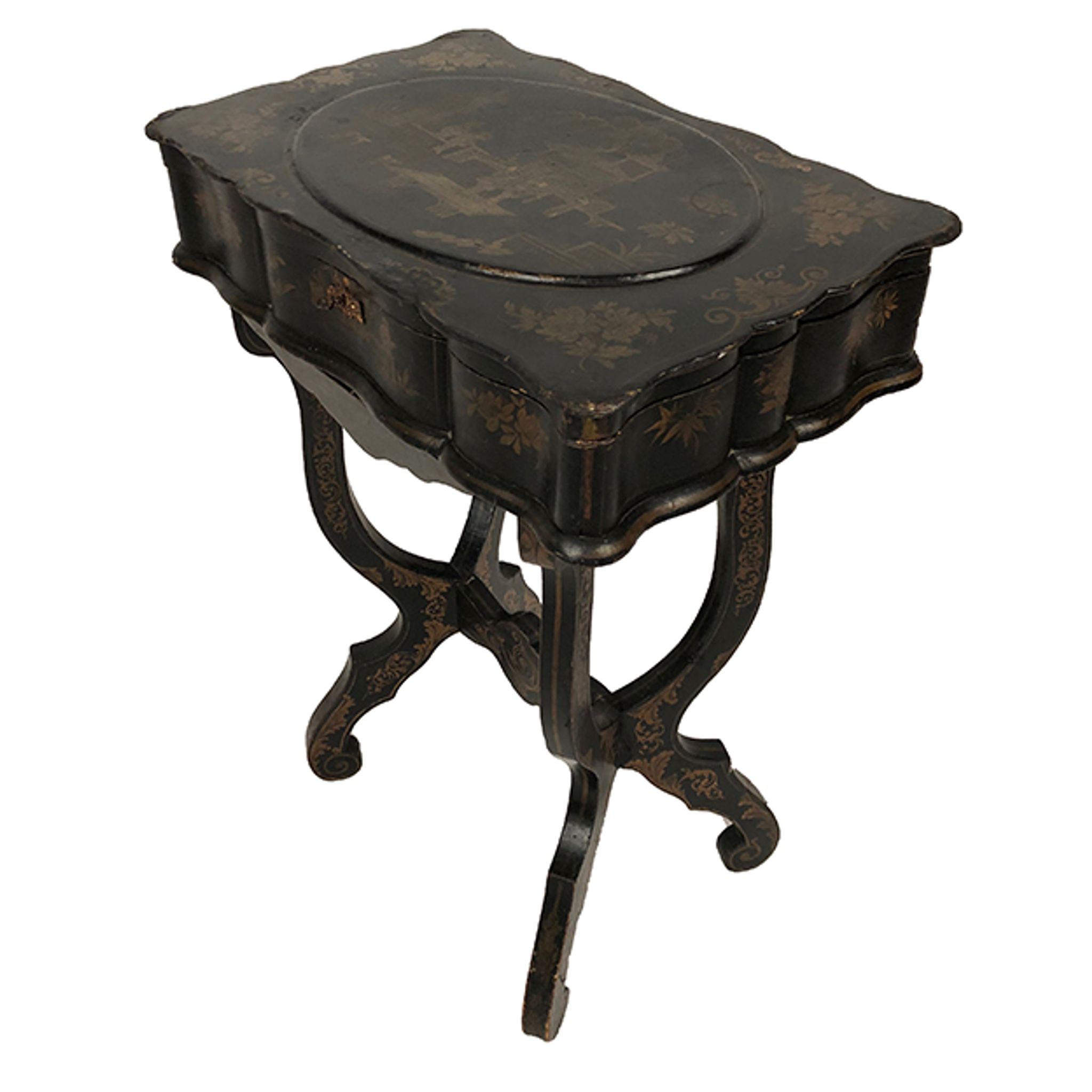 Worker Napoleon III, black lacquered wood with Asian decoration painted gold