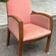 Art Deco bridge armchair in solid oak and salmon pink velvet, 1960.