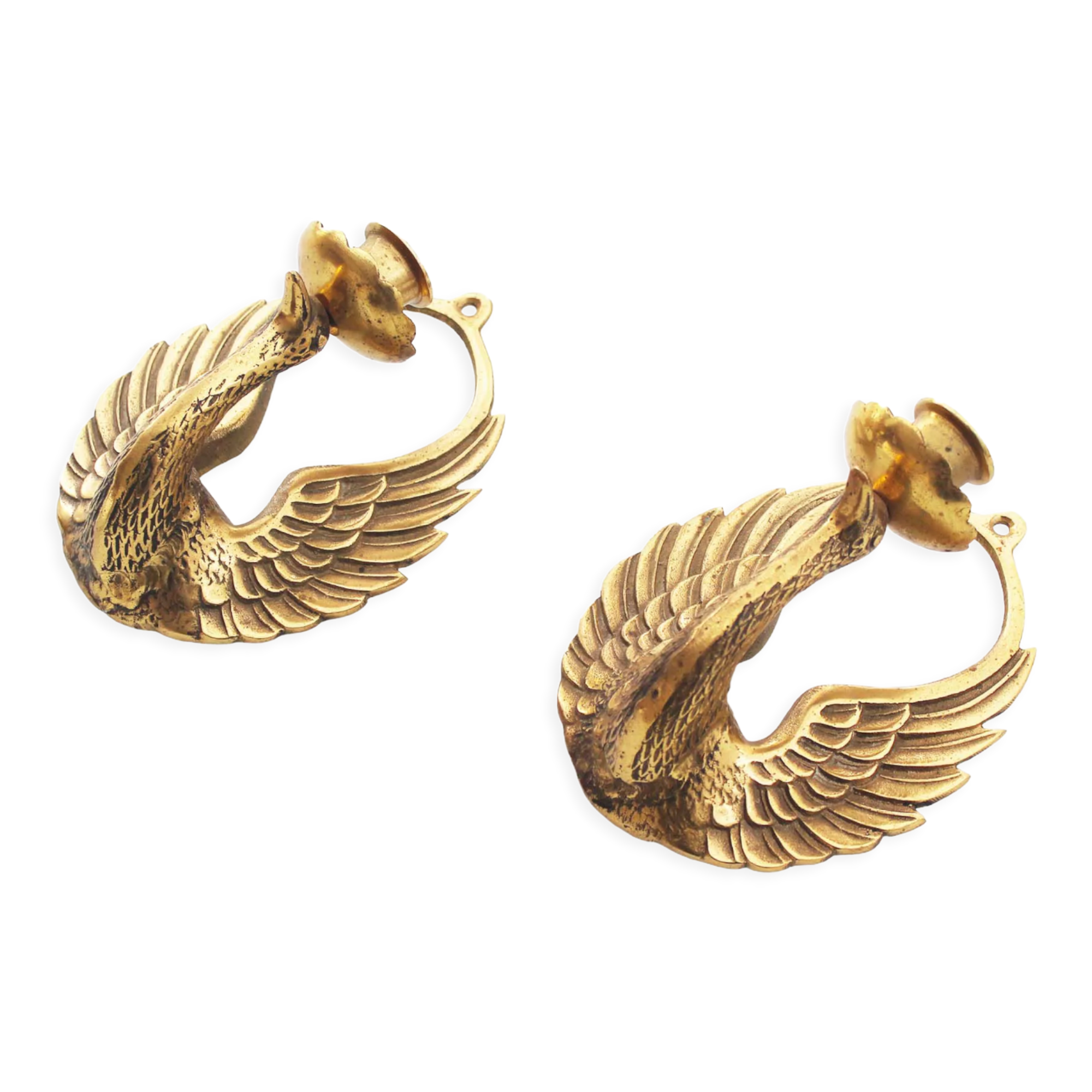 Pair of 1940's Brass 'Swan' wall candlestick holders