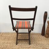 Chaise pliante ancienne en bois et tissu