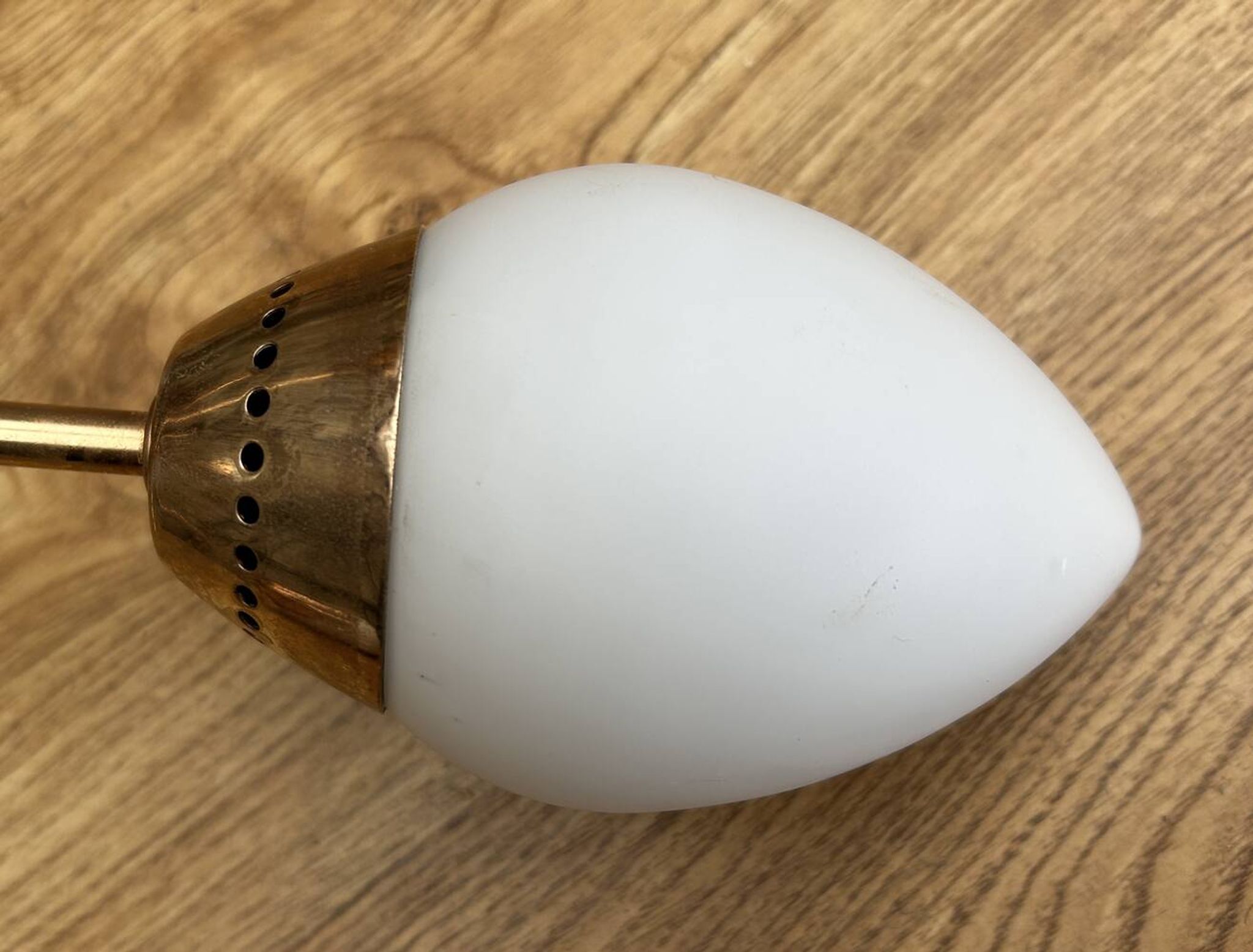 Four-light pendant lamp, brass and opaline glass, Maison Arlus, Paris, vintage 1970s