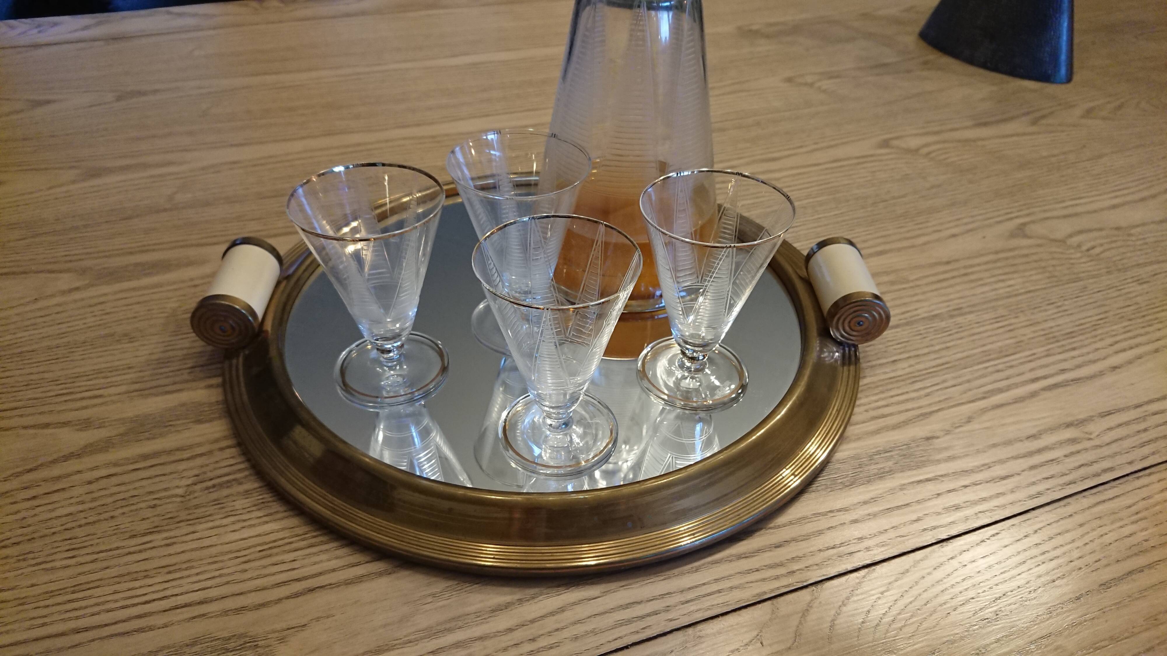 Art deco brass mirror tray