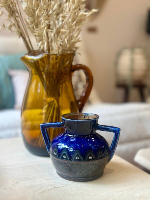 Vase céramique bleu grès émaillé Odetta Faïencerie HB Quimper Bretagne art