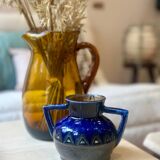 Odetta glazed stoneware blue ceramic vase Faïencerie HB Quimper Bretagne art