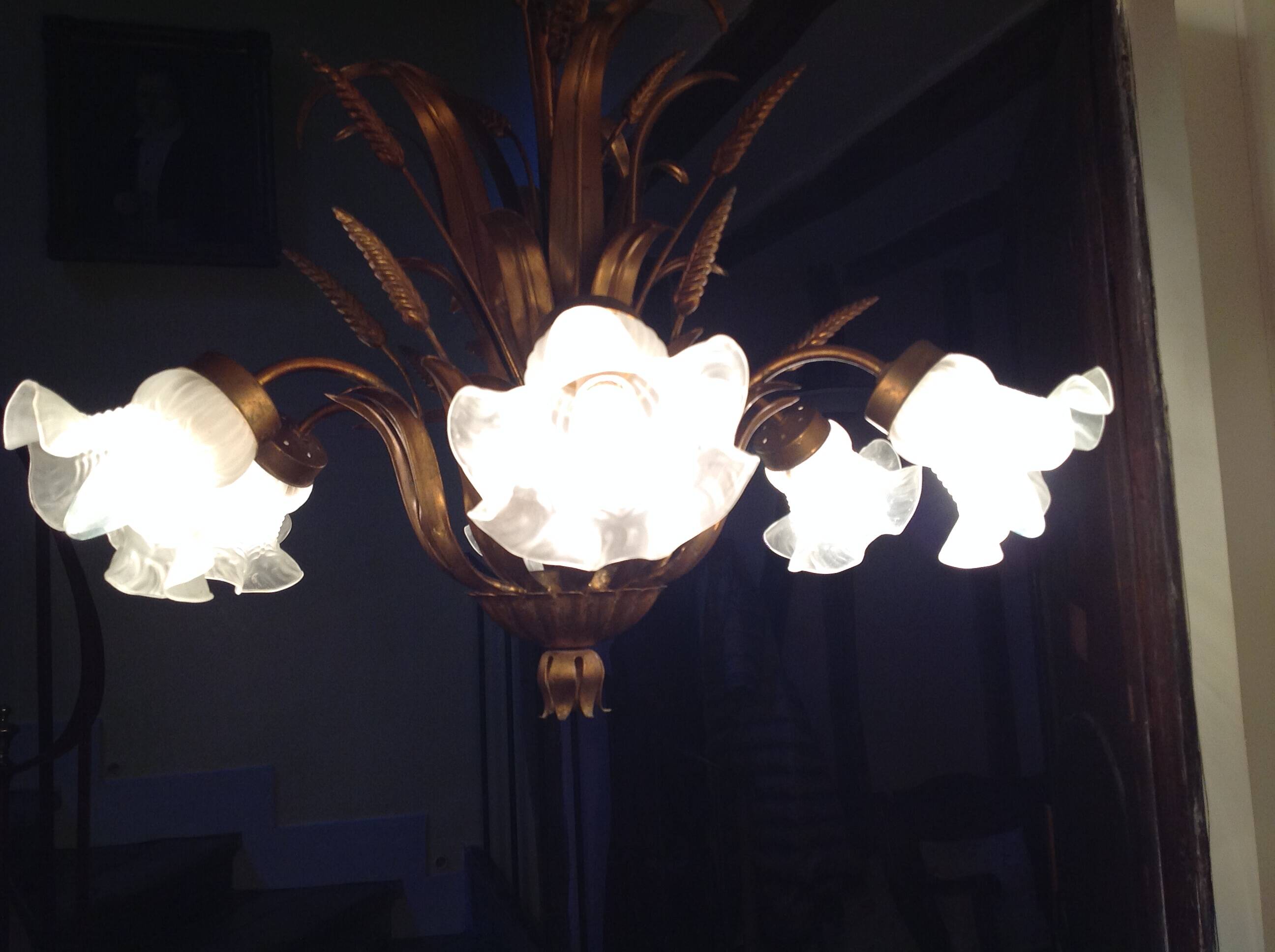 Vintage ears of wheat chandelier, 60s/70s