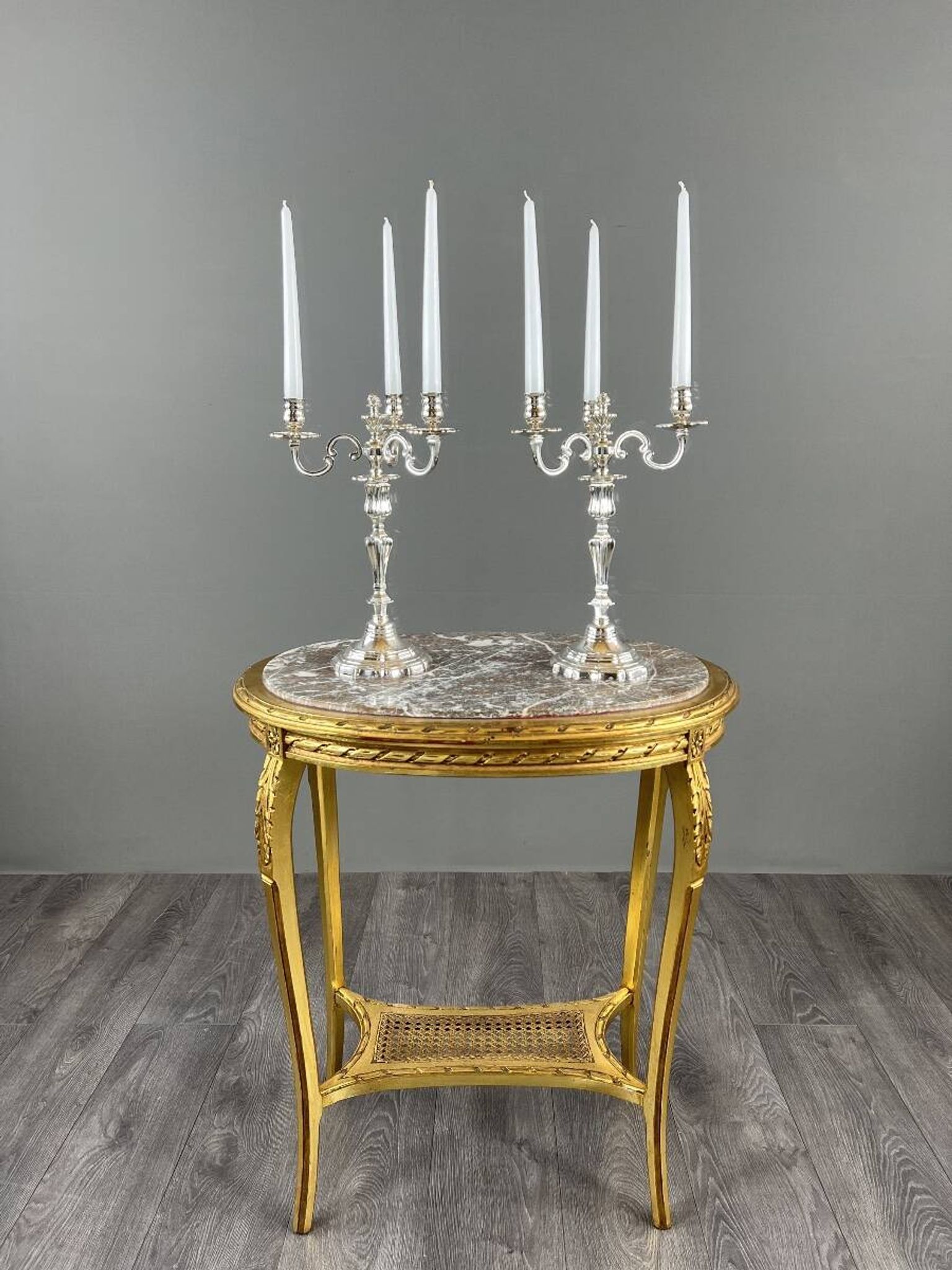 Pair of silver-plated candelabra, Louis XV style, 20th century