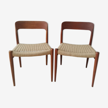Set of 2 Danish chairs Model 75 by Niels O. Møller, 1950