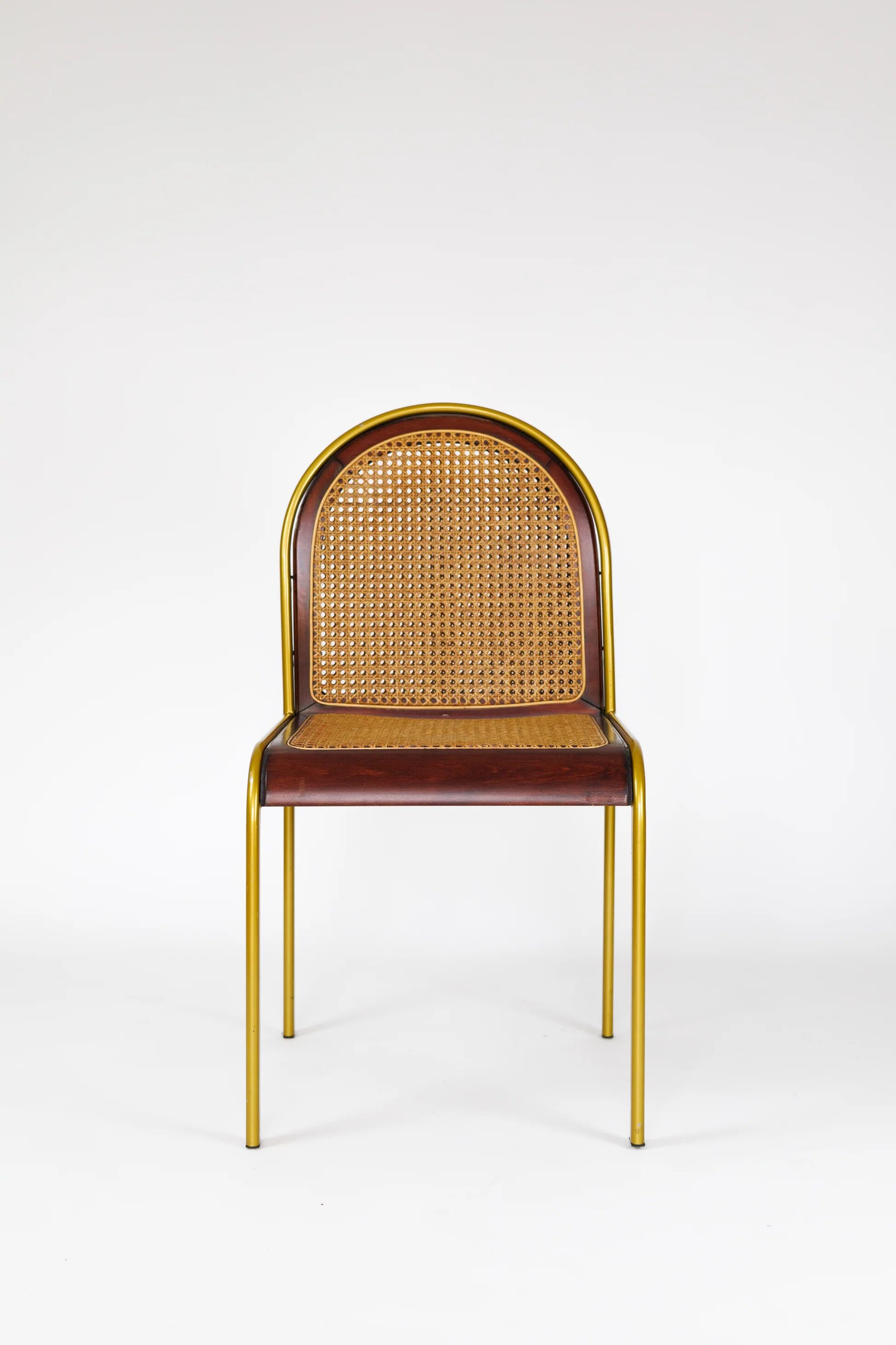 Ensemble de 6 chaises de salle à manger vintage en rotin et palissandre - Italie années 1970