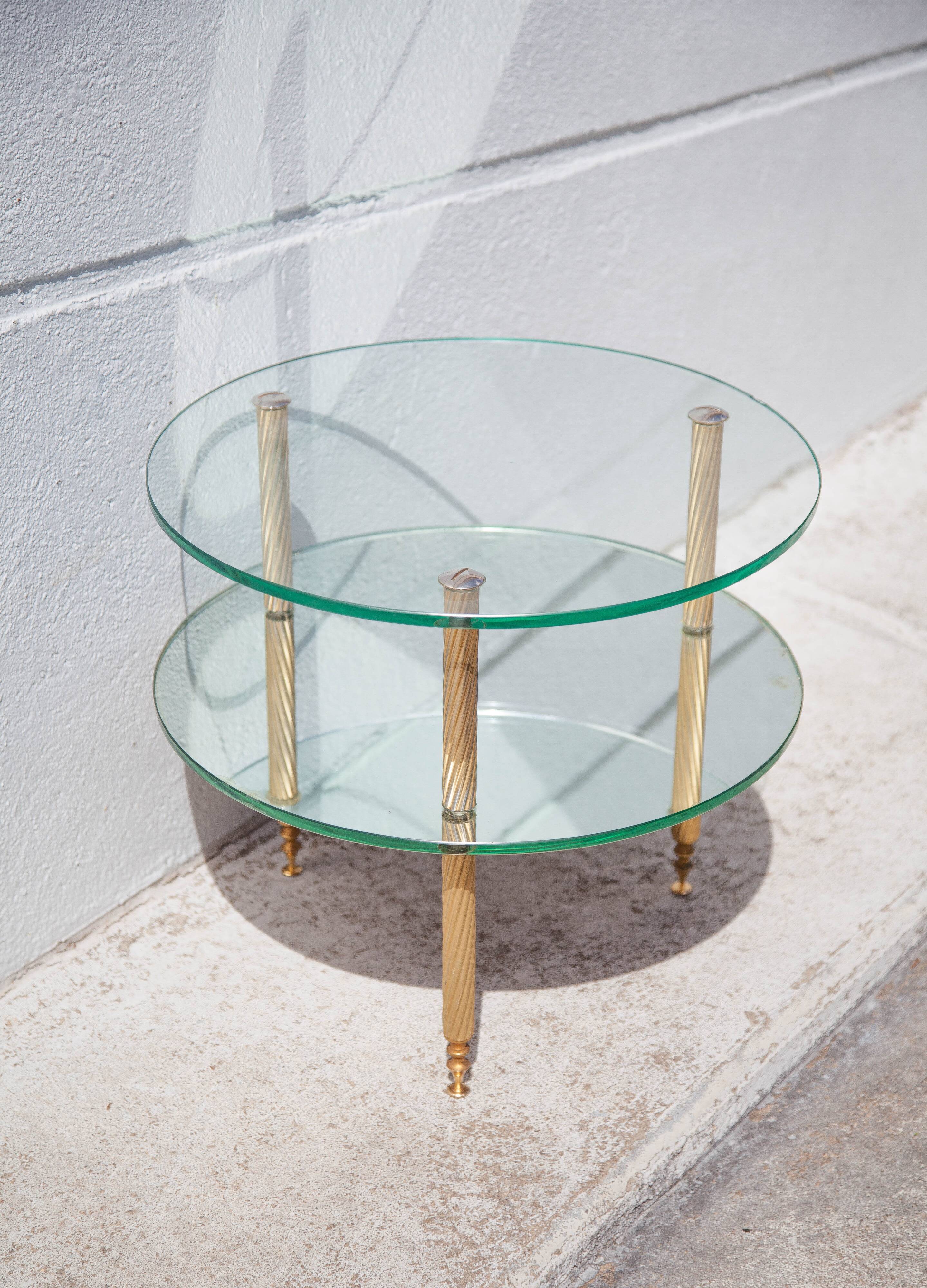 Vintage coffee table, round coffee table, glass table and mirror, 50s