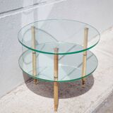 Vintage coffee table, round coffee table, glass table and mirror, 50s