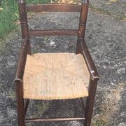 Small vintage wooden and straw children's chair