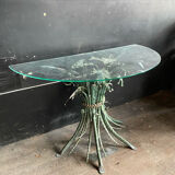Console vintage en metal patiné feuilles de roseau