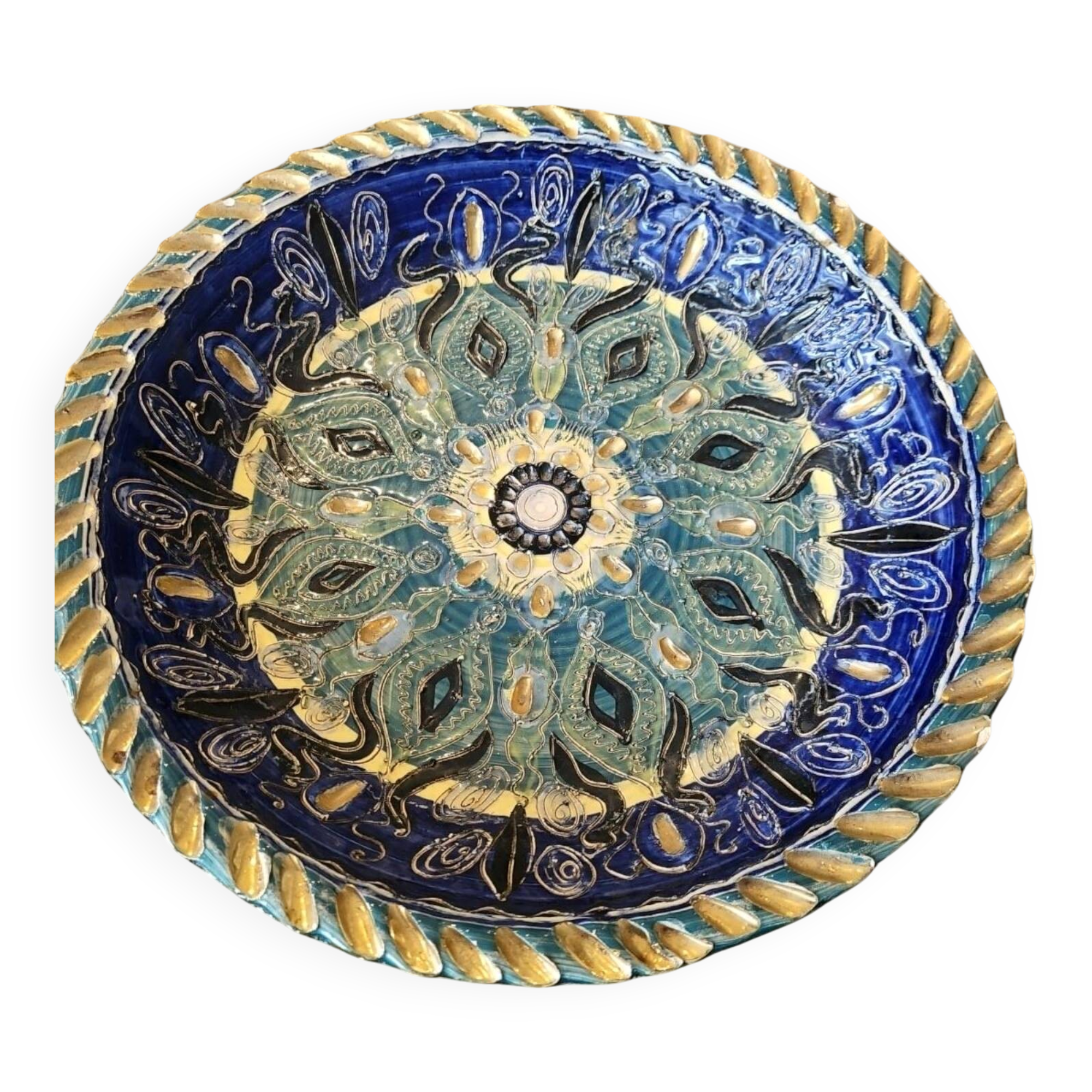 authentic large decorative hollow dish in glazed ceramic from Maï
