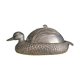 Serving dish with bell in silver metal shape duck