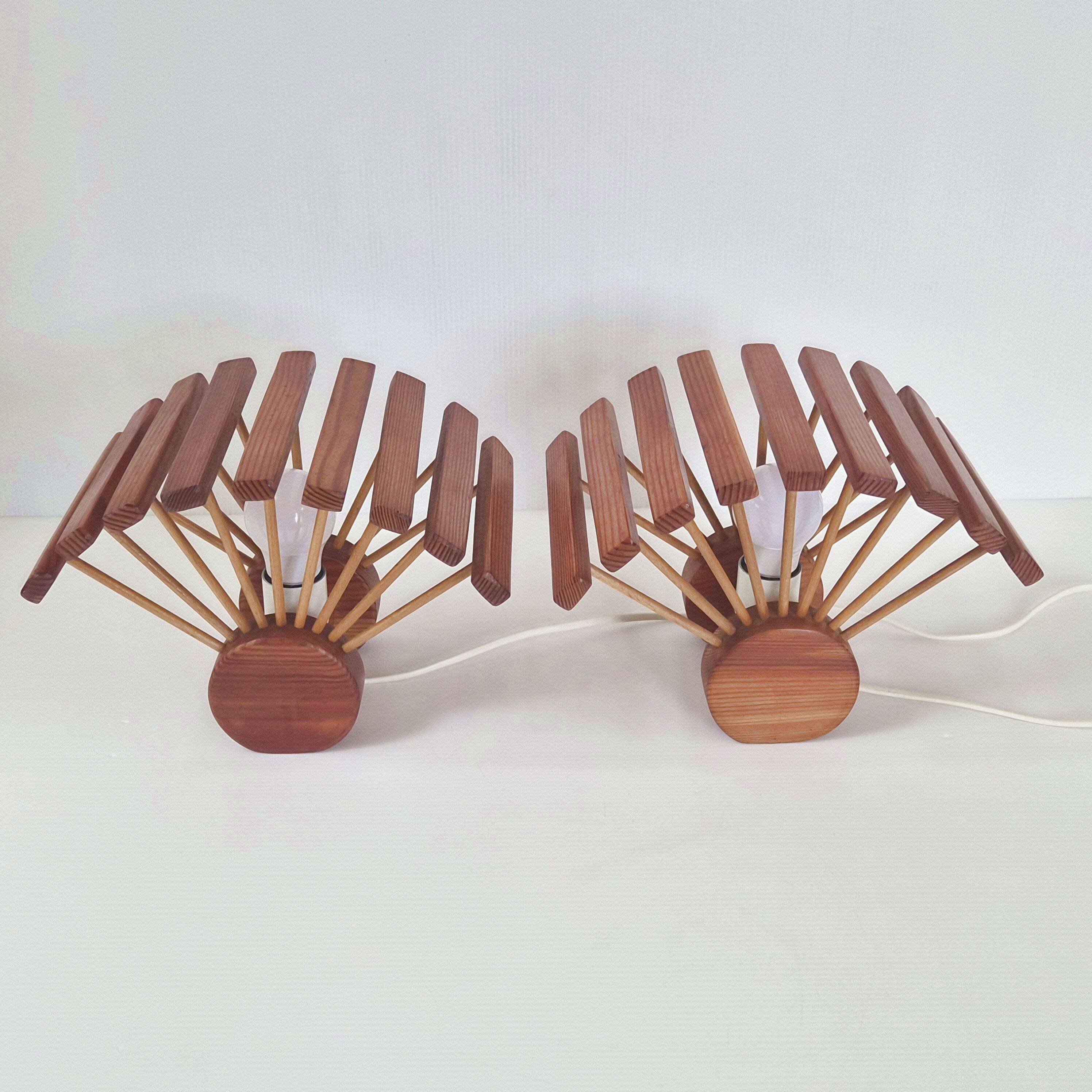 Pair of vintage lamps by Pierre Chapo in pine, 1960.