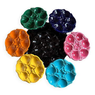 Service à huîtres coquillages Vallauris vintage 60/70 Majolique Modele