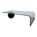 Coffee table in curved glass and black marble sphere, Giorgio Cattelan for Cattelan, 1980