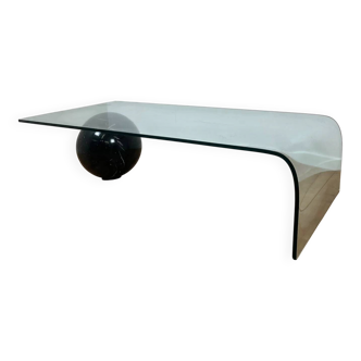 Coffee table in curved glass and black marble sphere, Giorgio Cattelan for Cattelan, 1980