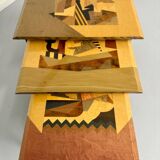 Table basse gigogne marqueterie géométrique design italien vintage