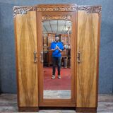 three-door wardrobe in fruitwood veneer, Art Deco style